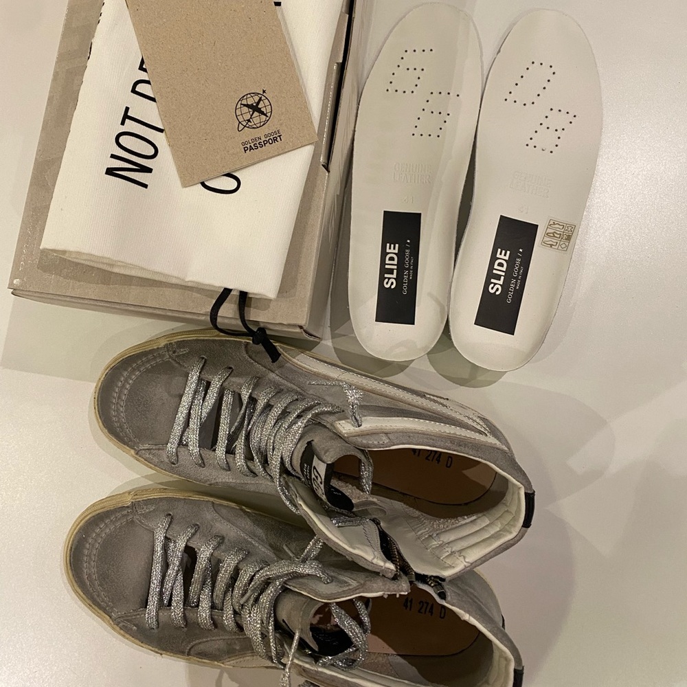Golden Goose Slide Sneaker in Mud/Black/Silver sz 41 New in Box - Picture 5 of 11